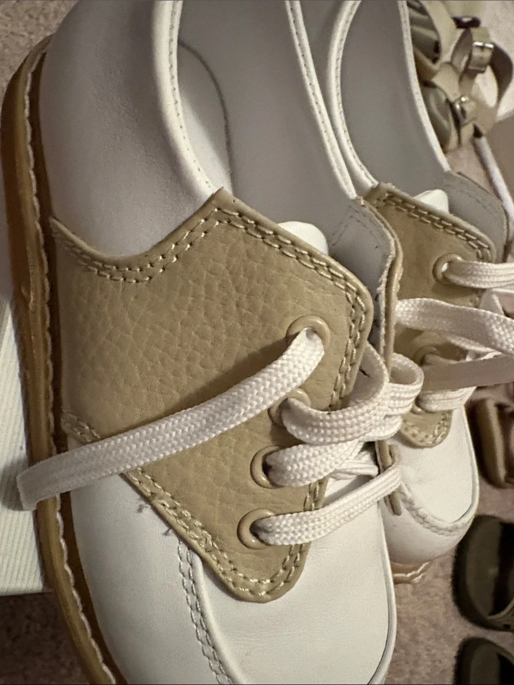 Kids White and Tan Casual Lace-Up Shoes
